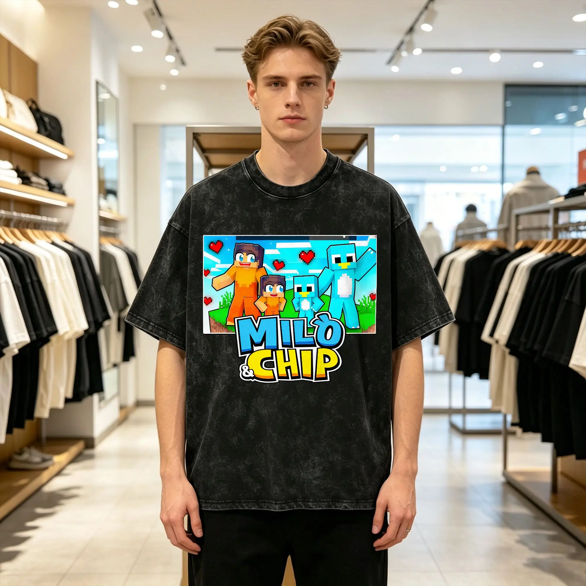 Milo And Chip Men's T Shirts Washed  Funny Tee Shirt Short Sleeve Round Collar T-Shirts Cotton Gift Idea Clothes