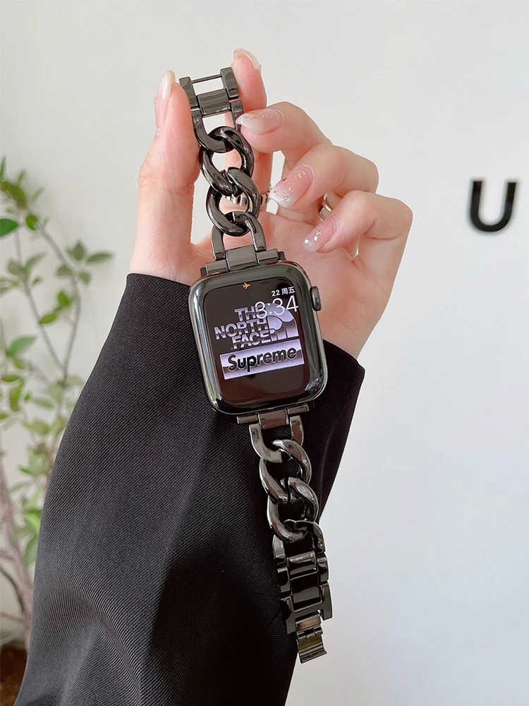 Модный металлический ремешок-цепочка для Apple Watch Ultra 49 мм 44 45 38 40 41 42 мм, ремешок из нержавеющей стали для iWatch Series 9 8 7 6 5 4 3 SE