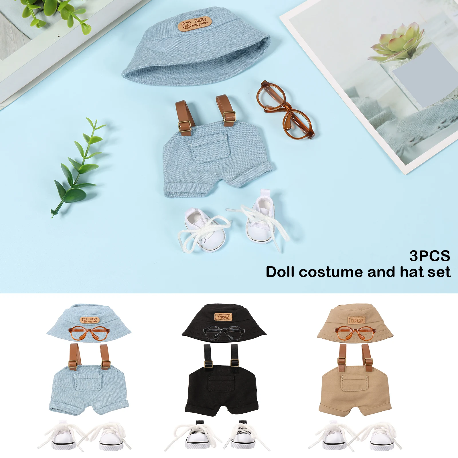 

4Pcs Doll Clothes Set for 15/17cm Plush Toy Dress Up Doll Clothing Set Outfit Collection with Hats Glasses Shoes for Toy Decor