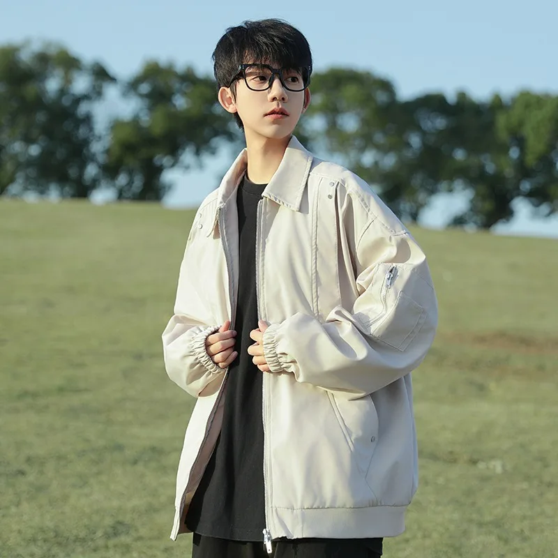 

American High Street Sle Men's Loose Fit Casual Pilot Jaet Zipper Collar Autumn Faion Versatile Outerwear