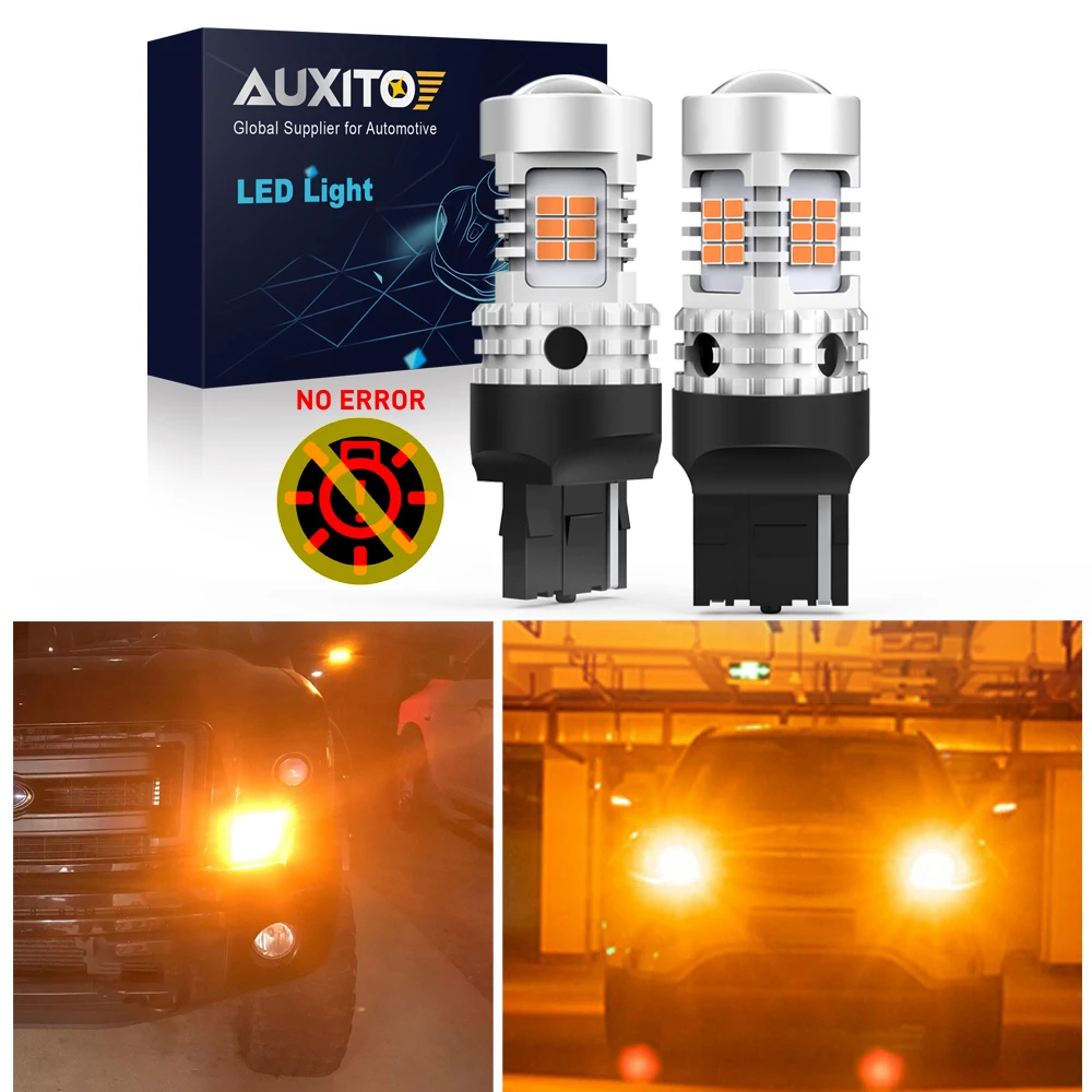 AUXITO 2x T20 7440 W21W LED Canbus Turn Signal Light Bulbs BA15S P21W BAU15S PY21W LED No Hyper Flash Car Lights Amber Yellow