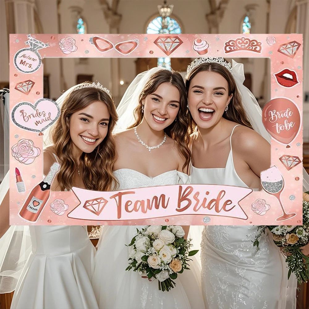 

1pc Bridal Shower Photo Booth Frame, Pink Paper Props with Team Bride & Mrs. Designs, Wedding Party Decorations, Bridal Shower