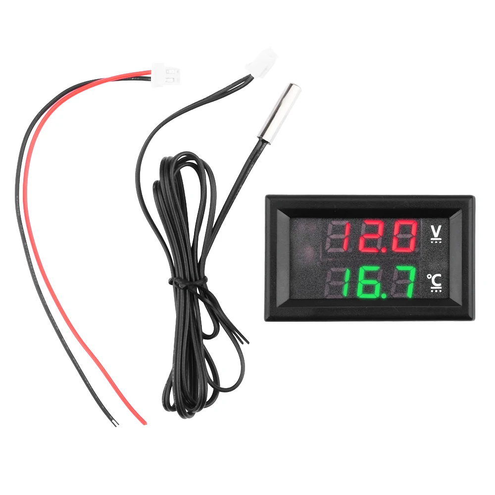 DC4-28V 5V 12V 0.56 Inch LED Display Dual Voltmeter Digital Temperature Sensor -50℃~125℃ Thermometer With NTC Probe Cable