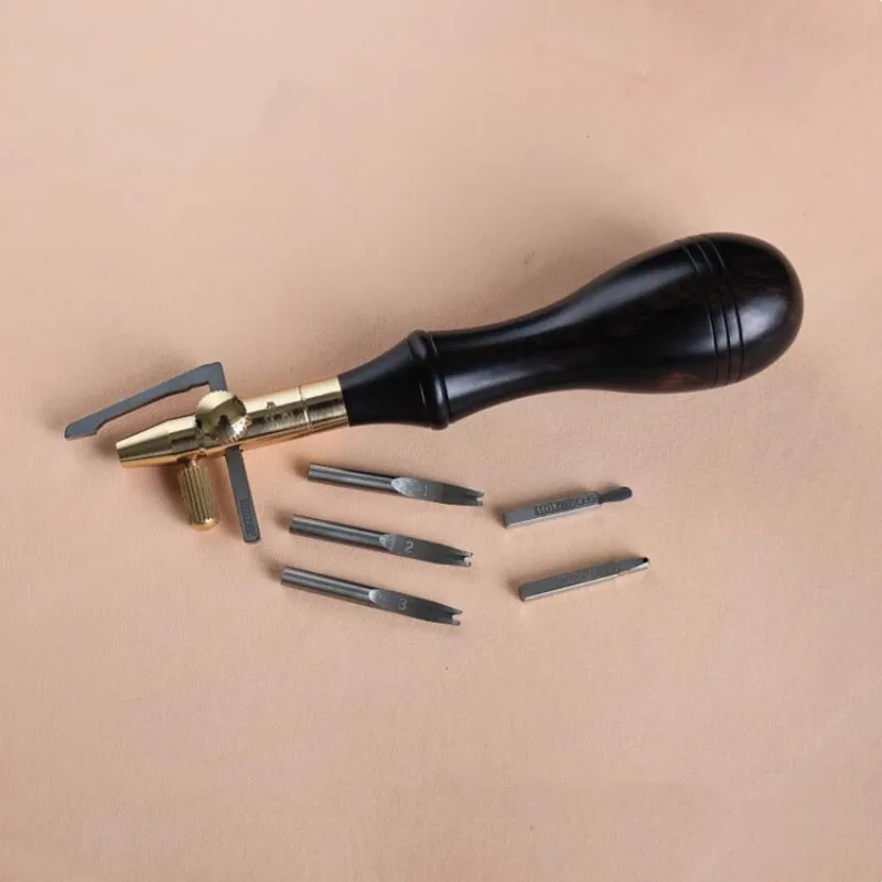 

Grooving Cutter Adjustable Replaceable Handmade Leather Crafting Tool Multifunctional Leather Stitching Notcher Edge Beveller