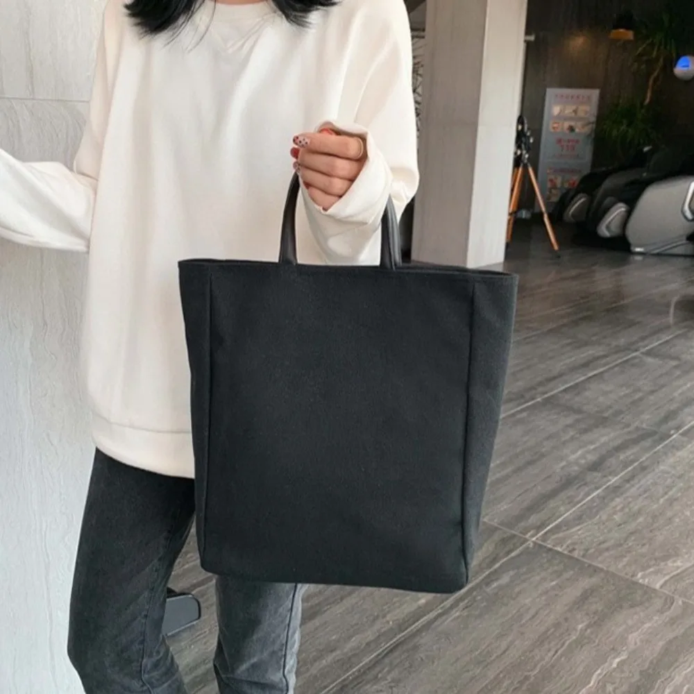 

Solid Color Canvas Tote Bag Multifunctional Commuting Women Handbag Zipper Large Capacity Student Schoolbag Daily Use