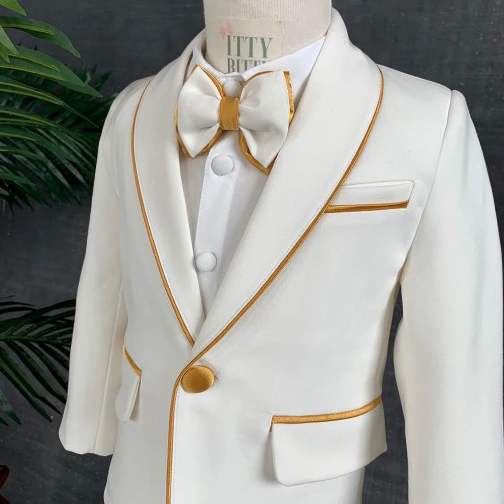 Fashion Boy Suits 2 Piece Shawl Lapel Formal Wedding Tuxedos Party Chic One Button Graduation Kids Clothes (Blazer+Pants)