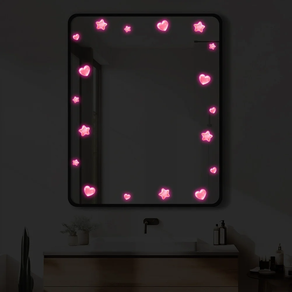glow in the dark pink heart star wall decal pvc removable sticker for bedroom wall decoration 15x15cm easy apply