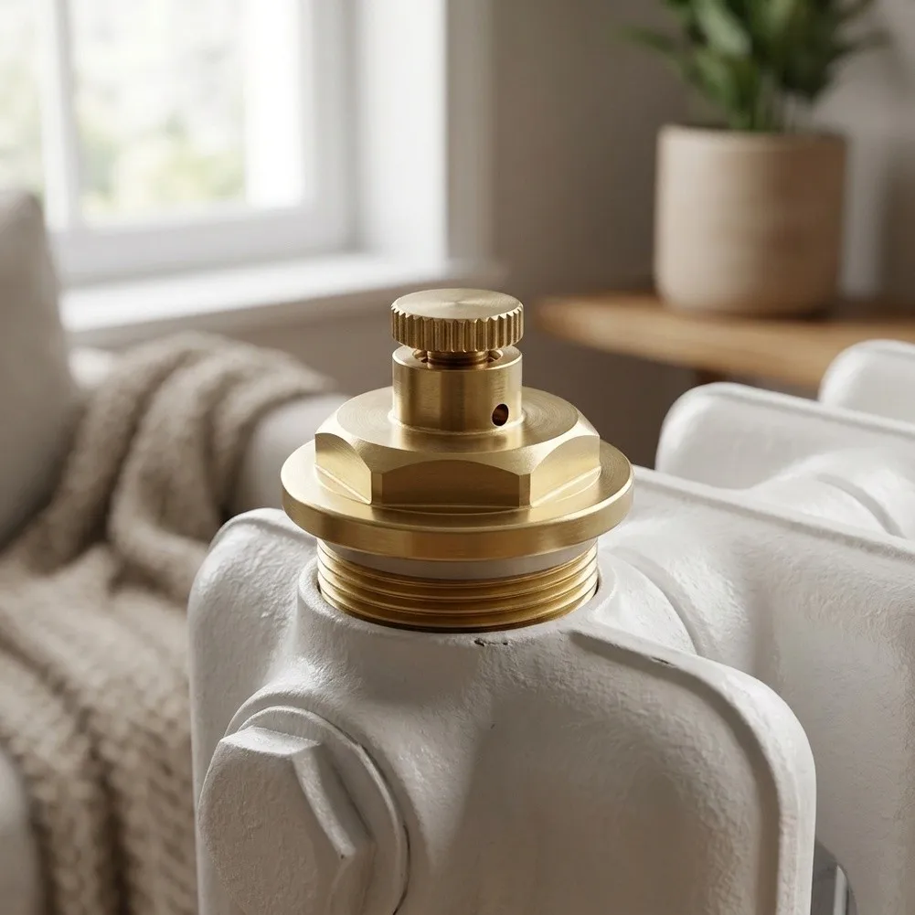 All-Copper Radiator End Cap with Manual Air Bleed Valve for Use in Radiator Systems Requiring Periodic Air Removal