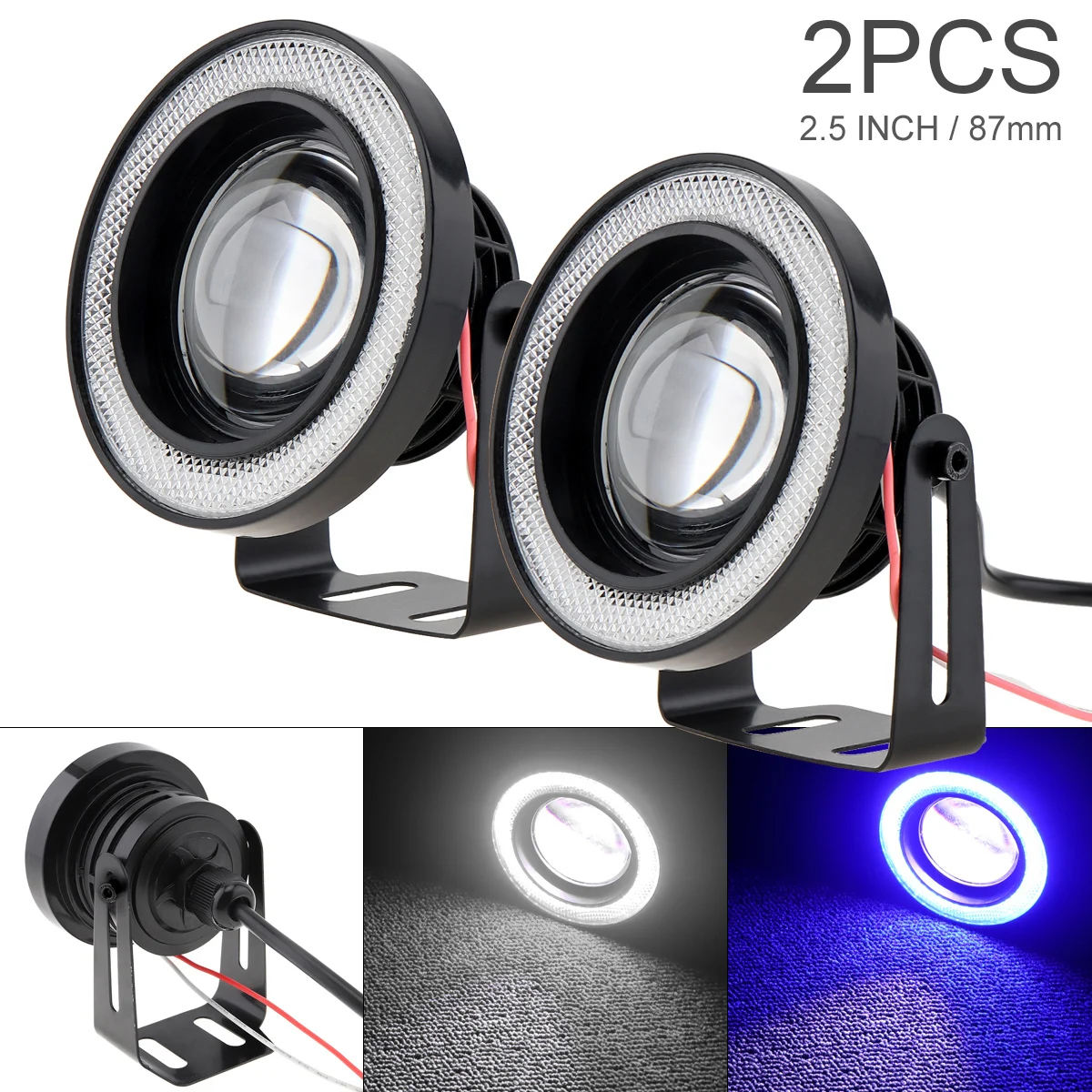 2pcs Fog Light 2.5 Inch 12V DRL Car LED 30W Angel Eye Fog Lamp COB Diaphragm Daytime Running Light