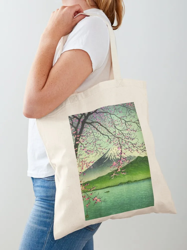 Mount Fuji & Cherry Blossoms Tote Bag Shopper handbag tote screen cute Portable shopping Canvas