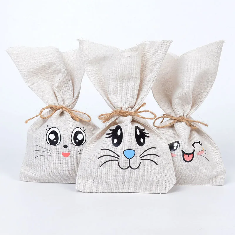 20pcs/Lot 11*23cm Happy Easter Lovely Rabbit Candy Gift Pouch Storage Package Cotton Linen Bag Child Kids Pocket Pouches