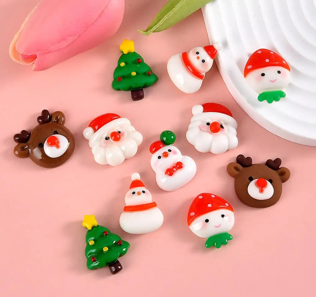 

100 Kawaii Cartoon Wapiti Snowman Christmas Flatback Resin Crafts Fit Phone Deco DIY Headwear Accessory Scrapbook Embellishment