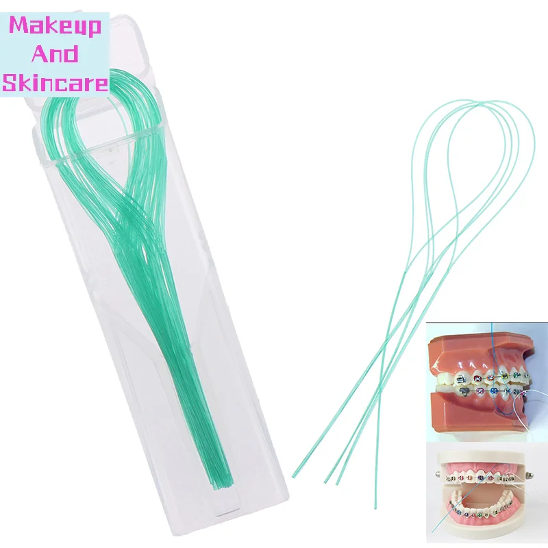 「100Pcs Dental Floss Threader Dental Traction Line Oral For Crown Brace Bridge Implant Hoop Threading Braces Steel Traction」
