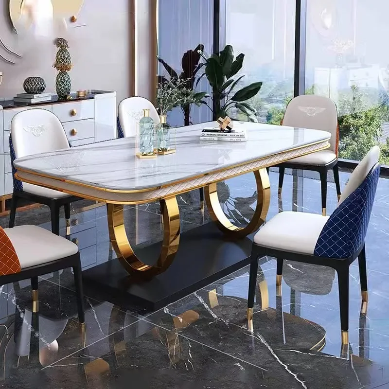 Light Luxury Modern Simple Home Dining Table Rectangular Stainless Steel Dining Table for Italian Marble Dining Table