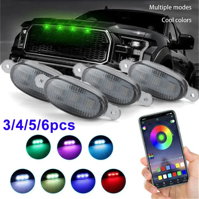 

3/4/5/6pcs Smoked Lens RGB Front Grille Light LED Car Running Light for Modify Pickup Off-road SUV