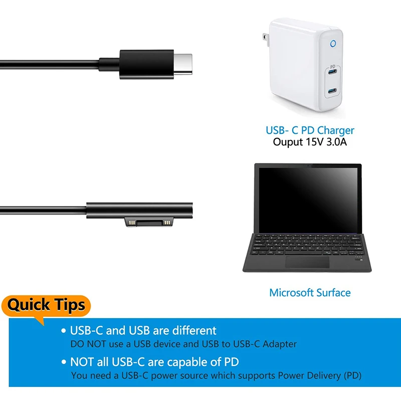 For Surface Connect To USB C Charging Cable Compatible For Surface Pro 3/4/5/6/7, Surface Laptop 3/2/1,Surface Go