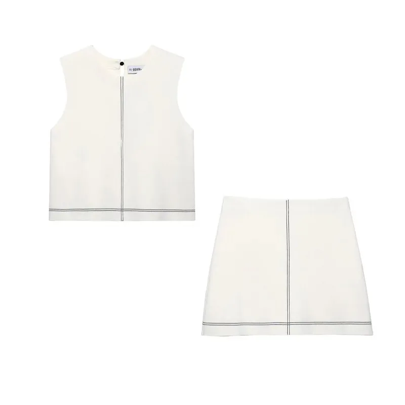 

Women's Casual Knitted Sweater Vest And Mini Skirt Set Spring Summer round Neck Loose Pullover A-Line Skirt Fashion Dress Set