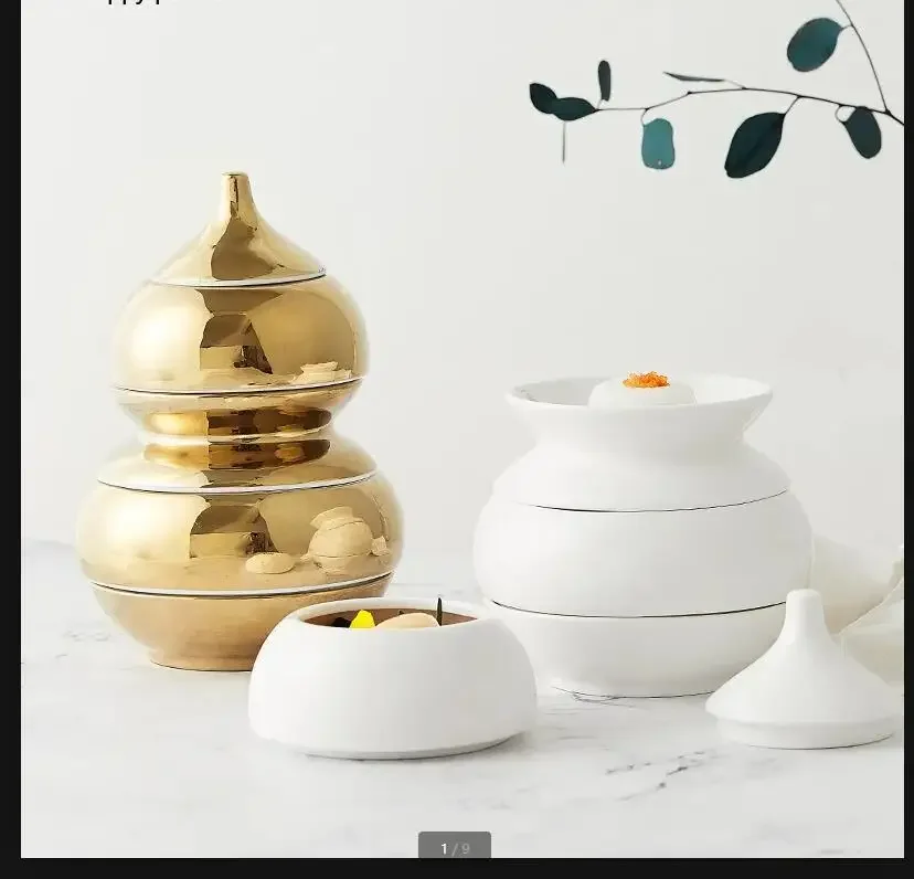 

Four Floors Gourd Ceramic Plate Restaurant Tableware Decorative Plates Dinner Plate Salad Bowl Snack Tray Dessert Bowl Dishes