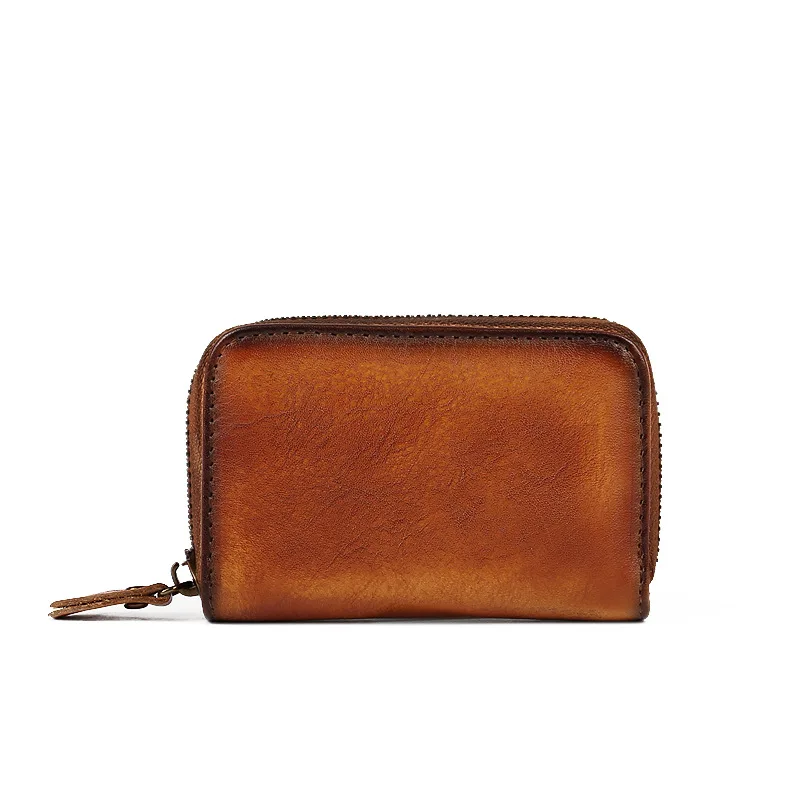 Skórzany mini portfel dla kobiet i mężczyzn z kieszonką na monety, 9 przegródek, wielofunkcyjny portfel na zamek błyskawiczny, kompaktowy organizer na karty i pieniądze.