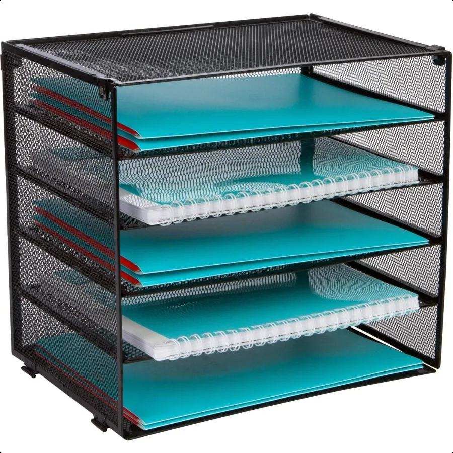 

Desk Organizer Tray Letter Tray in Black Metal Mesh for Organizing Files Papers Bills Folders Letters Binders and More. Desktop