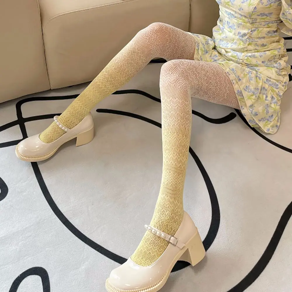 Thin Trendy Sexy Student Gradients Female Nylon Wavy Pattern Mesh Pantyhose Women Stockings Female Hosiery Lolita Tights