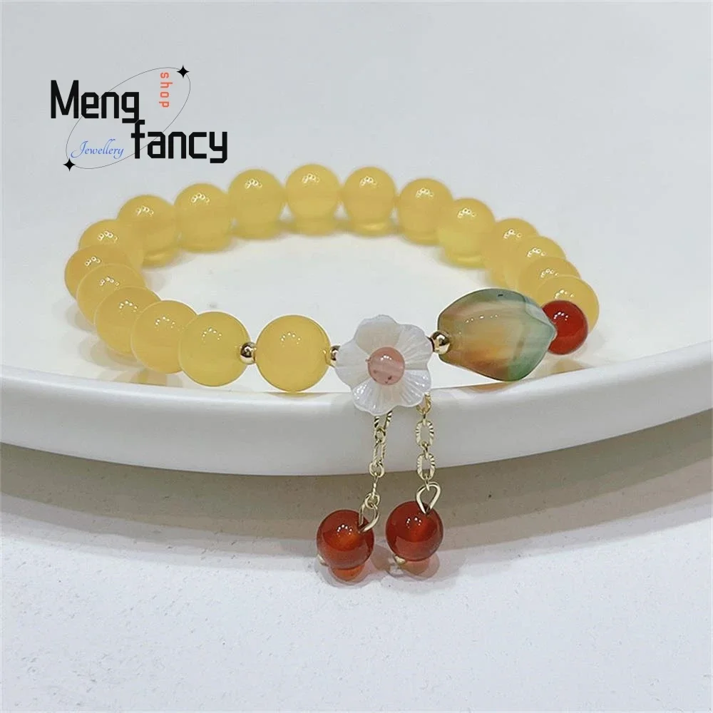 

Beautiful Natural Yellow Agate Vintage Shell Flower Fringe Bracelet Exquisite High-grade Luxury Quality Jewelry Holiday Gifts