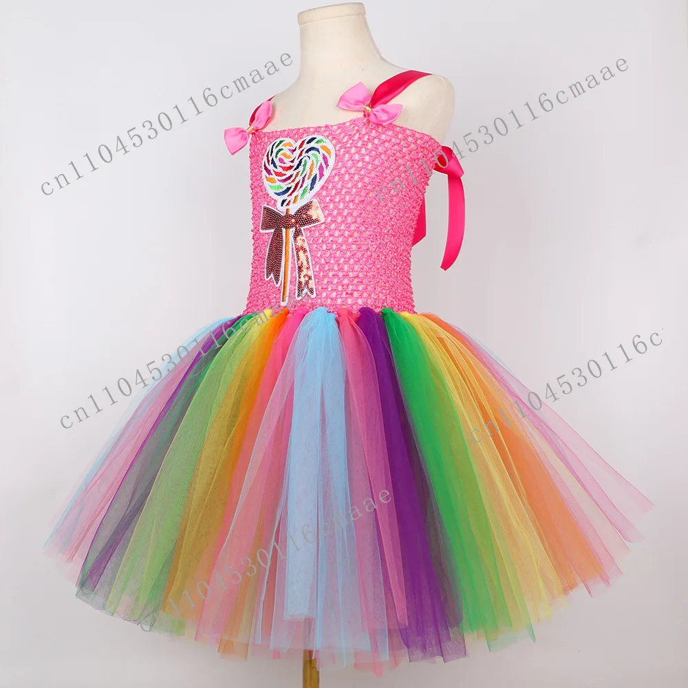 Suitable for kids lollipop dress rainbow candy mesh skirt girls holiday show costume princess puffy skirt