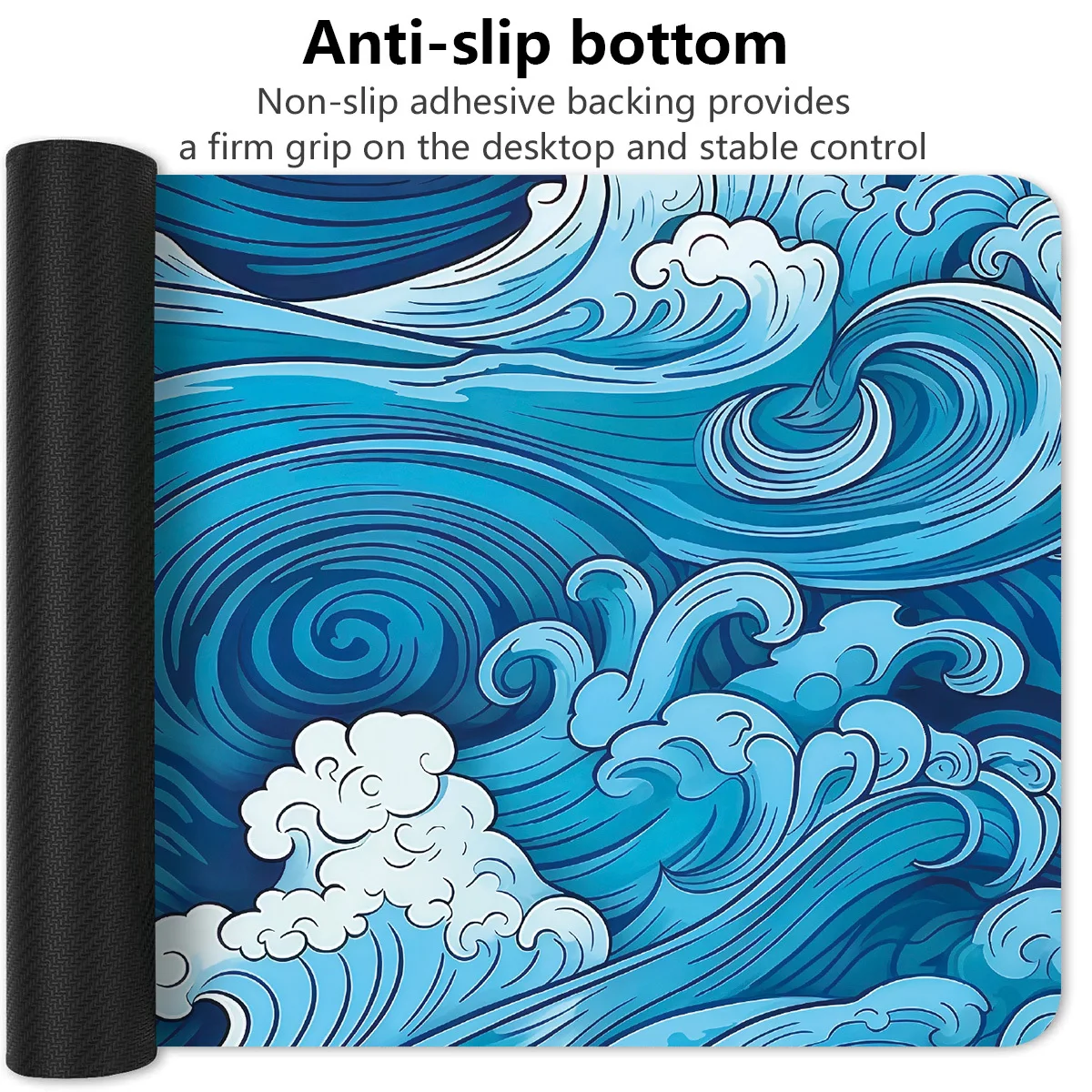 CIFBUY Extended Gaming Mouse Pad, Japanese Wave Illustration DeskKeyboard Pad for Home Office Dorm Workstation Accessories