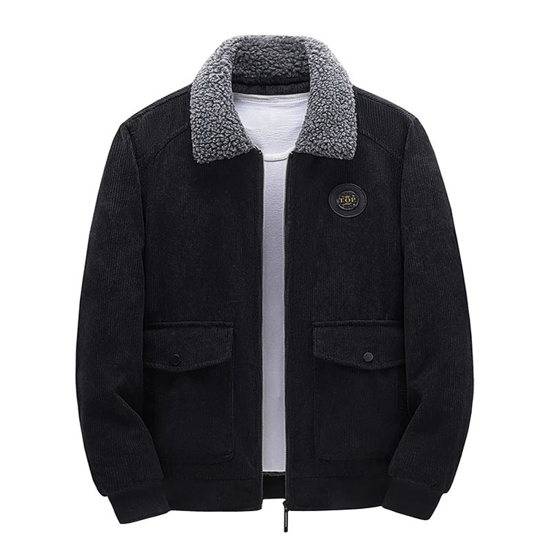 2025 New Autumn Winter Men's Zipper Lapel Jackets Solid Thicken Warm Cotton Overcoats Male Fashion Casual Multi-pocket Jackets