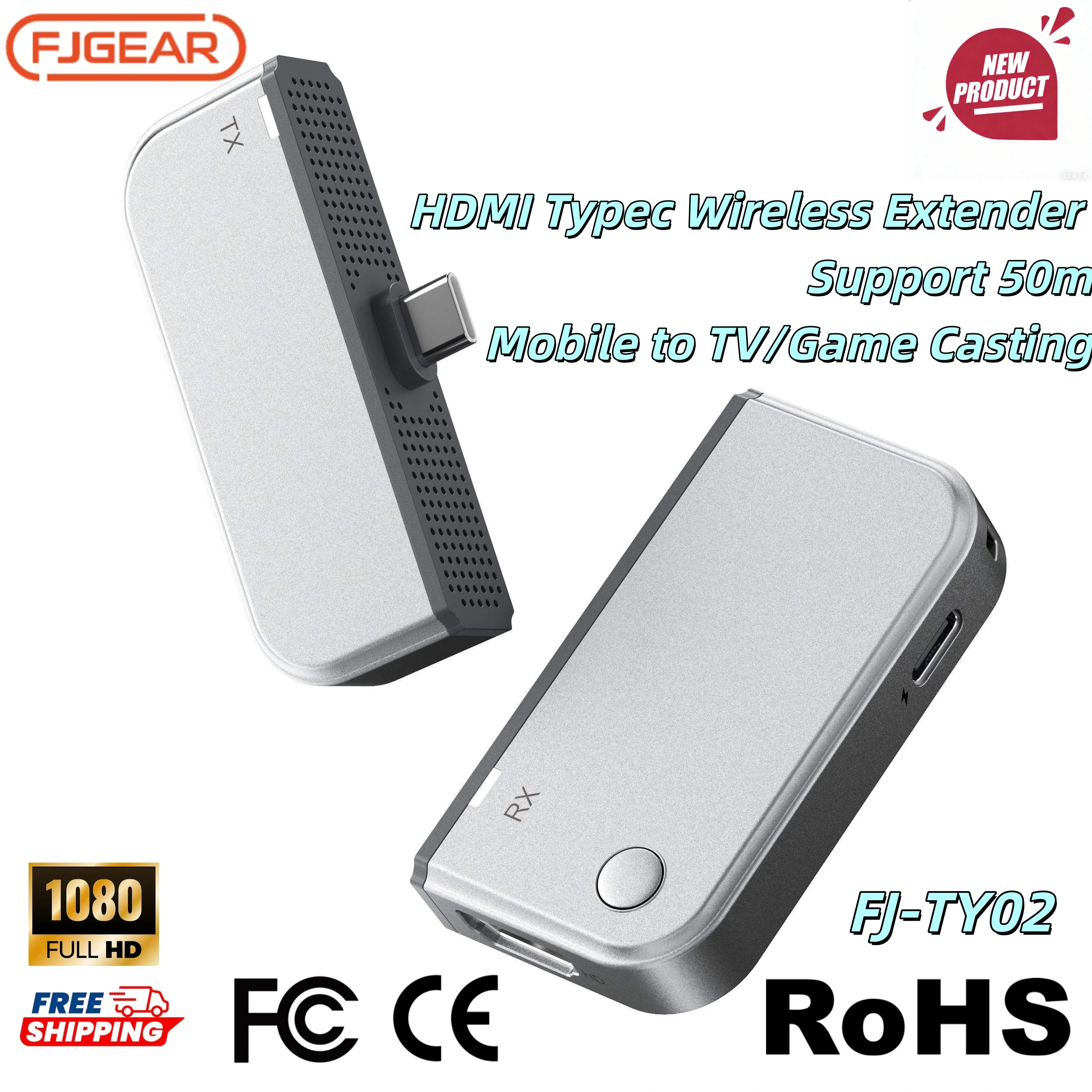 

Беспроводной HD-удлинитель FJGEAR 1080P 50M, USB Type-C, передатчик и приемник видео, Wi-Fi адаптер для подключения телефона/ноутбука к телевизору