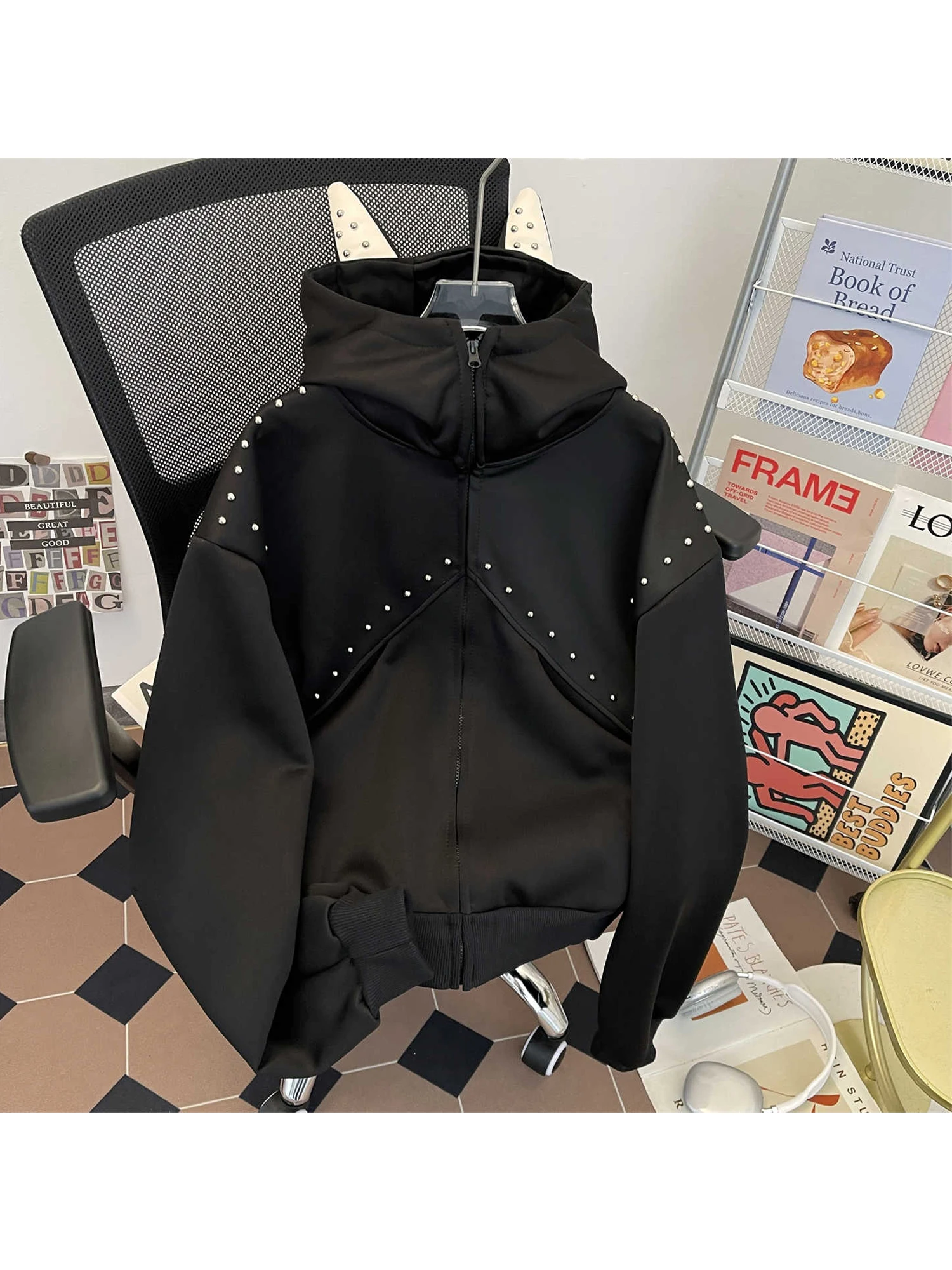 

Women Grey Sweatshirt Vintage Aesthetic 2000s Sweatshirt Harajuku Korean Oversize Y2k Turtleneck Hoodie Top Clothes Autumn 2025