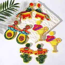 Cinco De Mayo Earrings for Women Handmade Beaded Cocktail Cactus Donkey Avocado Sombrero Drop Earrings Mexican May 5th Jewelry