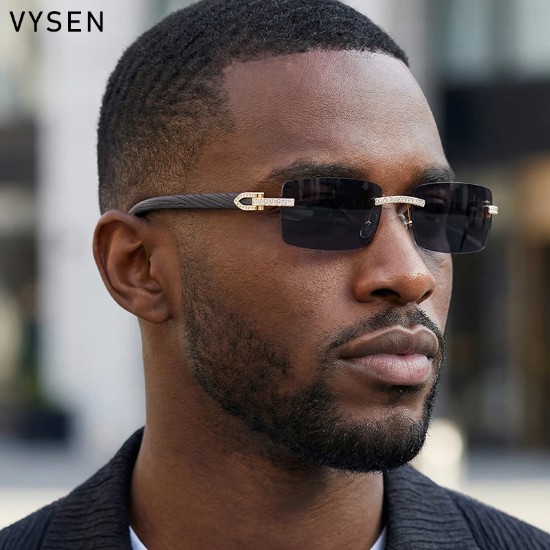 

Y2K Luxury Diamond Rimless Square Sunglasses Men 2026 Luxury Vintage Brand Punk Rectangle Wood Grain Frameless Eyewear Shades