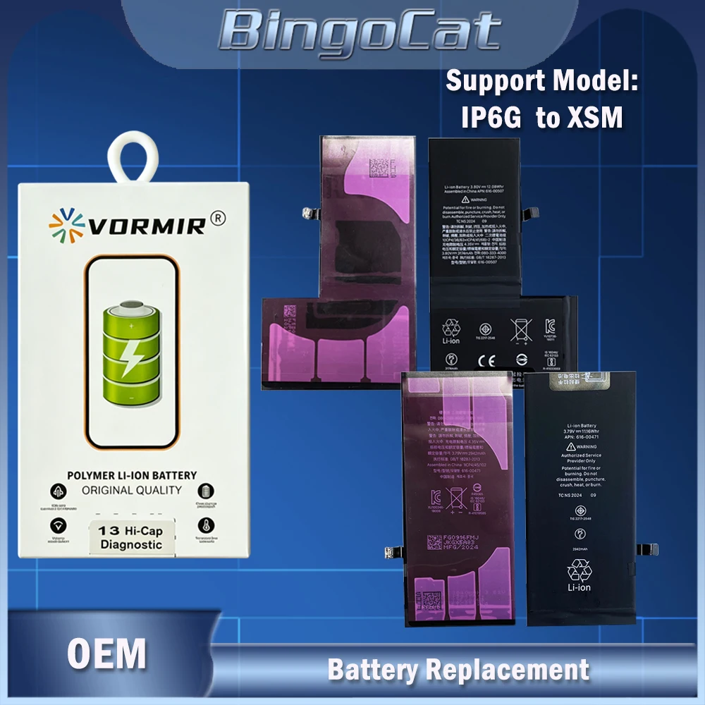 Vormir  5pc OEM Chip High Capacity  Battery Replacement for IPhone SE SE2 7 8 X XR XS XS MAX 11 11Pro 11 Pro max Repair Part