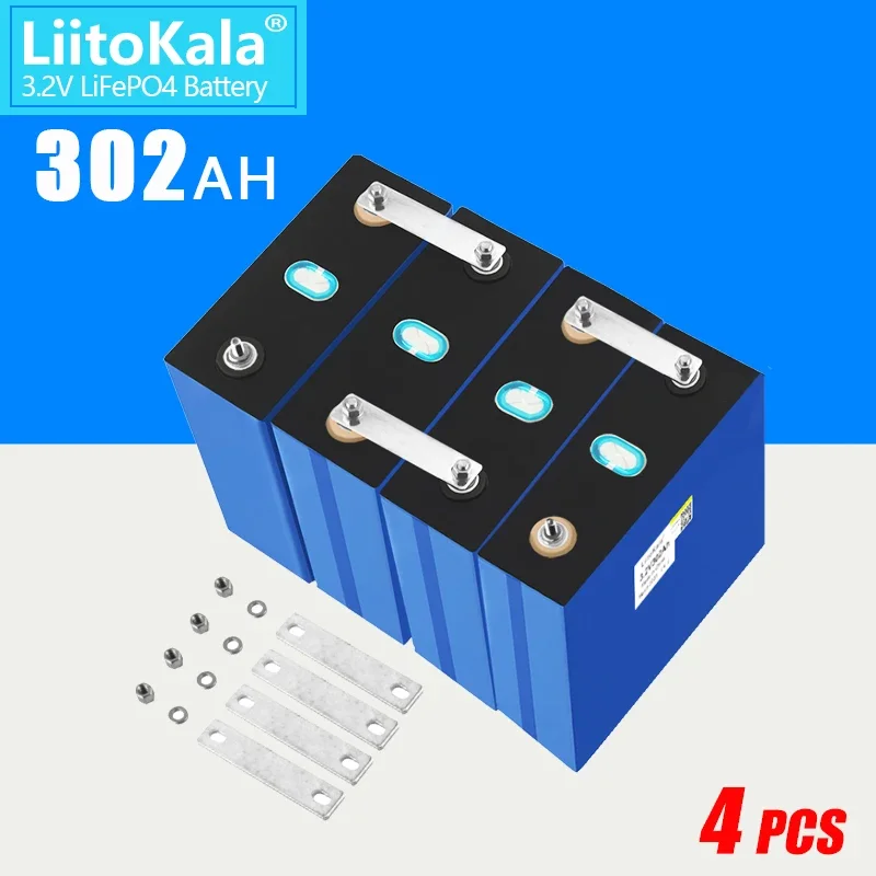 

4PCS LiitoKala 3.2V 302Ah LiFePO4 battery 4000 cycle for diy 12v 24v 36V 48V 310Ah Solar energy storage RV Solar Panel caravan