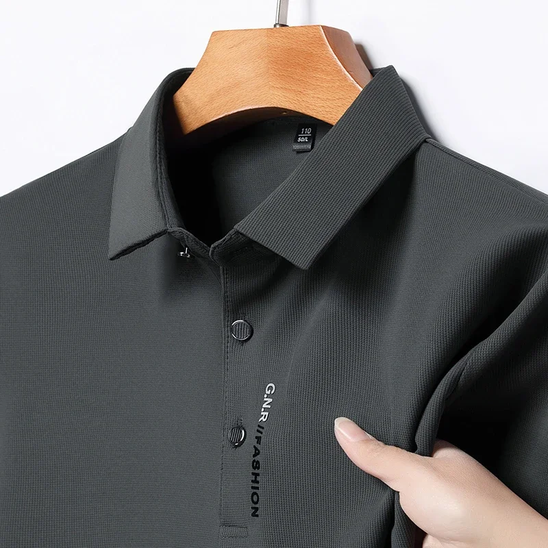 Men's Short Sleeve Solid Color Polo Shirt Breathable Comfortable Elastic Top New Arrivals Casual Business Style, image 3