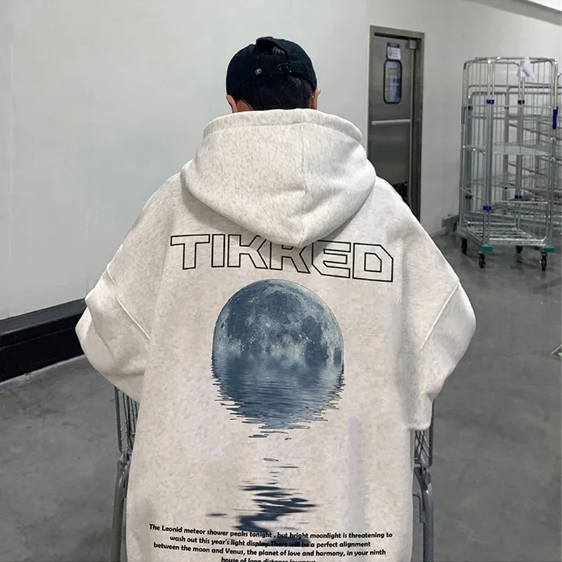 

Autumn Retro Moon Graphic Printed Hoodies Men's Letter Harajuku Fashion Hooded Sweatshirts New Y2K Streetwear Pullover Hoody