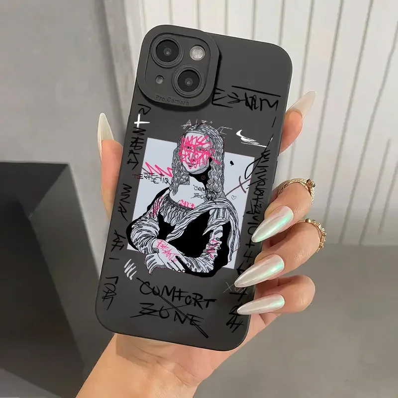 Graffiti Great Art Aesthetic David Mona Lisa Soft Phone Case For iPhone 15 14 13 12 11 16 Pro Max XR X XS 7 8 15 Plus SE Cover