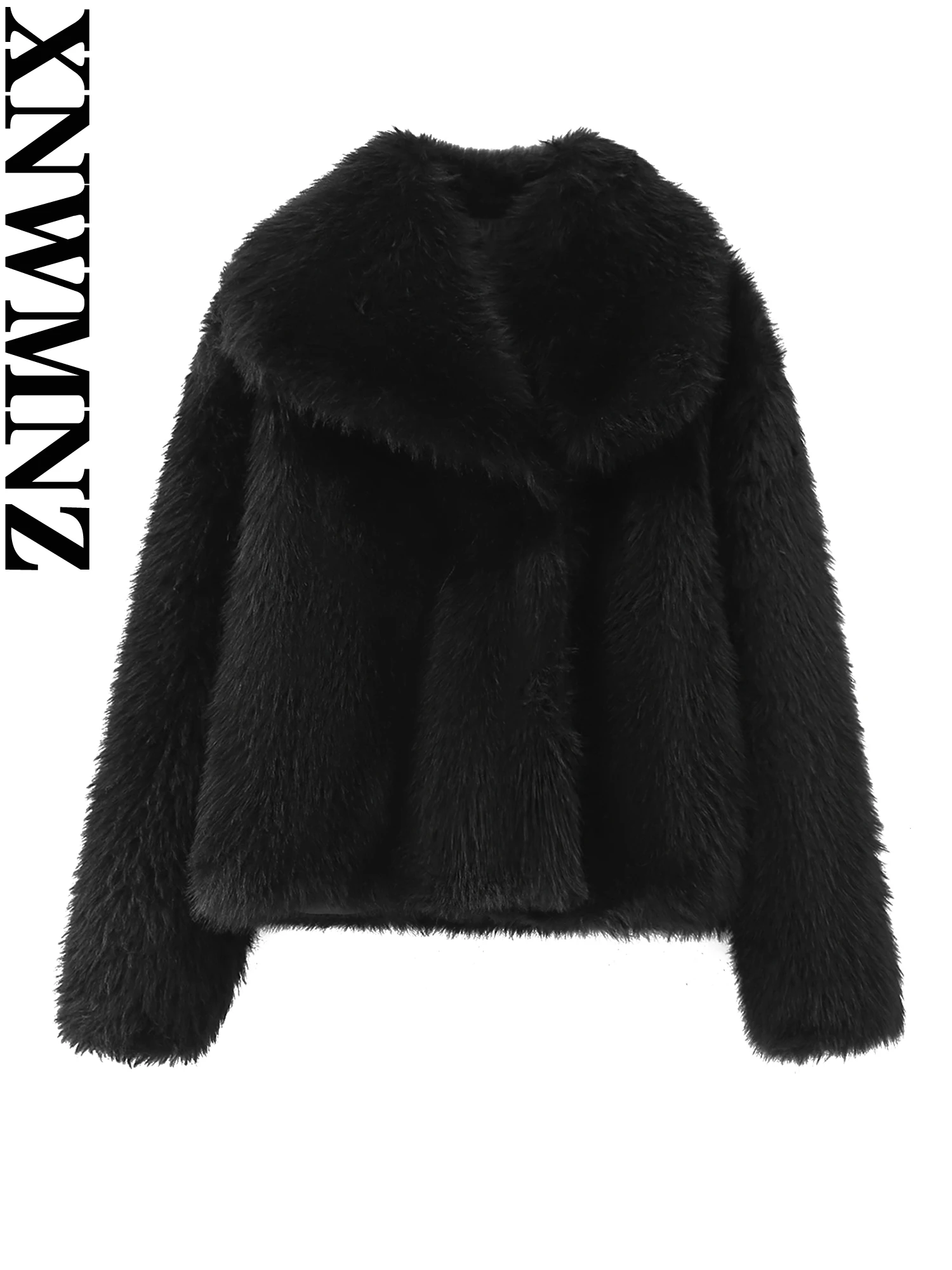 XNWMNZ 2024 Women\'s Fashion Faux Fur Oversized Coats Autumn Winter Thick Warm Jackets High Street Pockets Elegant Outwears