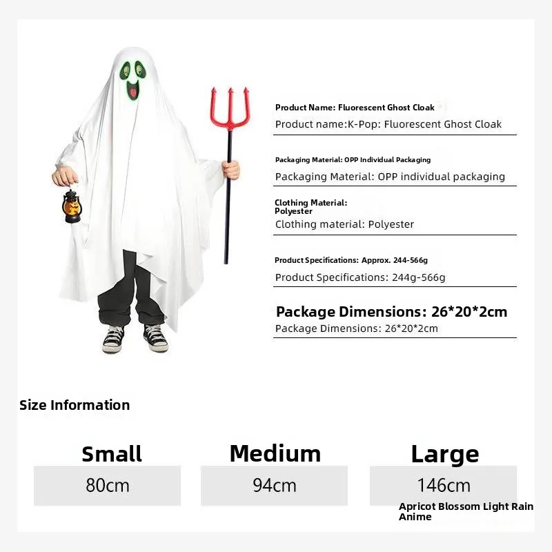 Glowing Ghost Face Skeleton White Robe Cape loween Costume Children's Night Outfit Adult Performance Costume