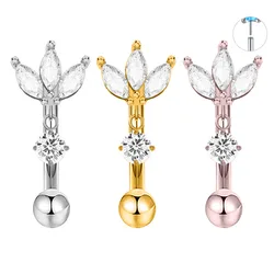 Flower Petal Eyebrow Threadless Piercing Marquise CZ Daith Conch Tragus Cartilaged Push in Stud Earring 16G