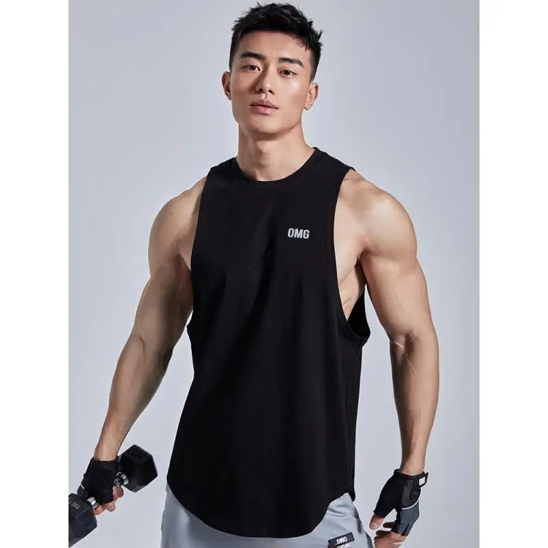 OMG Sports Vest Pure Cotton High Elastic Sleeveless Fitness Clothes Men's Summer Running Training