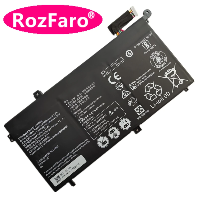 RozFaro For Huawei Matebook D 2018 I5-8250U I7 MRC-W60800G5M MRC W50 W60 W70 W00 WX0 53010BAJ PL W09 W19 W29 Battery HB46K497ECW