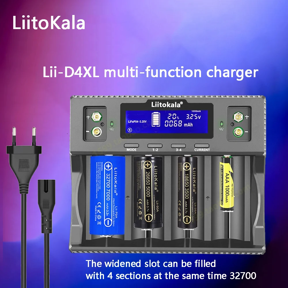 Liitokala-インテリジェントバッテリー充電器,Lii-D4XL, 21700, 18650, 18350, 26650, 16340, 14500 v,3.7v,1.2v,3.2v,qaa,aaa