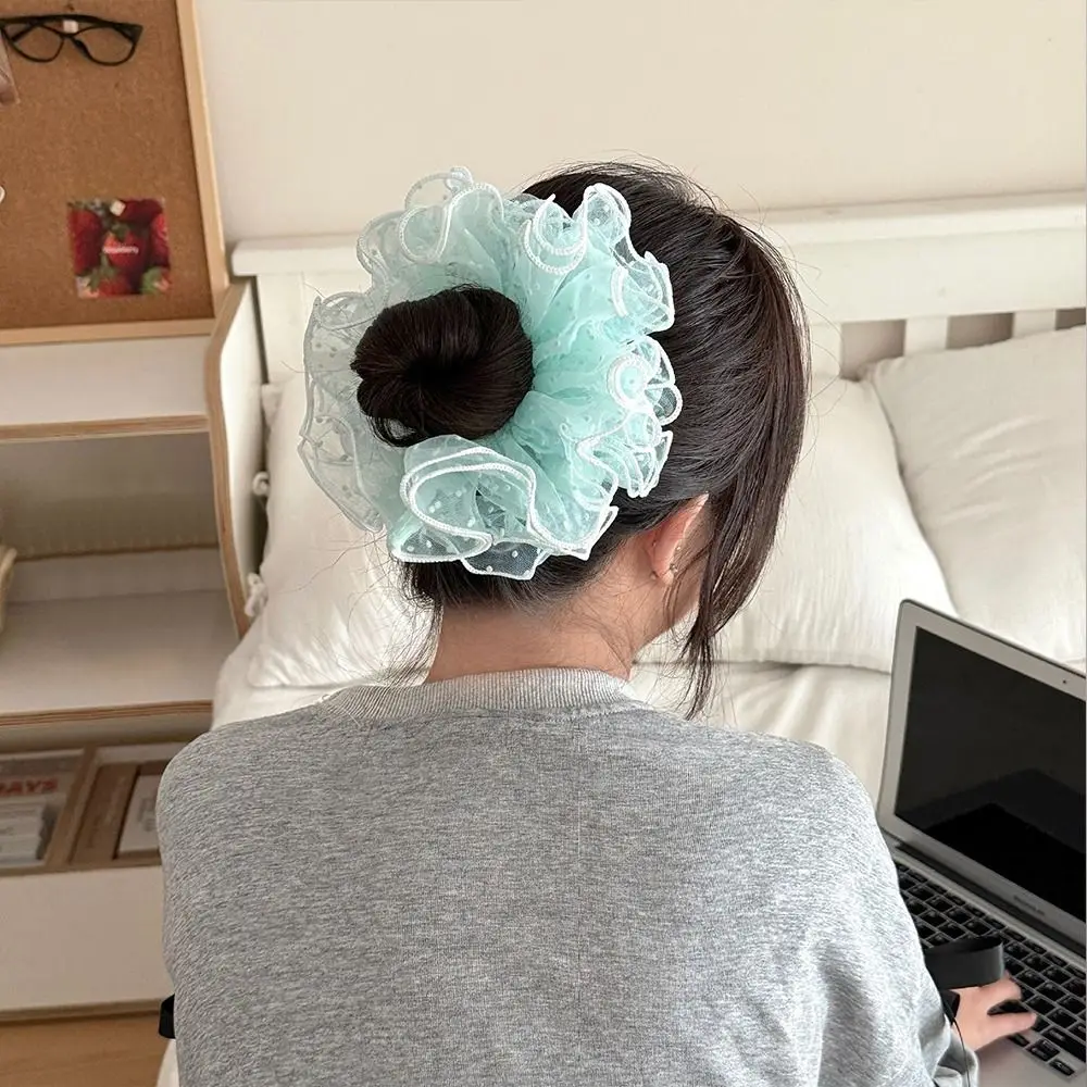 

Korean Summer Organza Scrunchies Chiffon Lace Pleated Scrunchies Elastic Sweet Dot Hair Ropes Rubber Bands