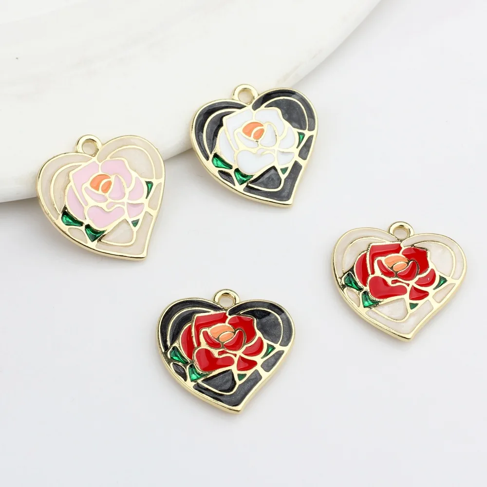 New style 50pcs/lot rose flowers core cartoon hearts shape alloy floating locket charms diy jewelry earring/necklace accessory