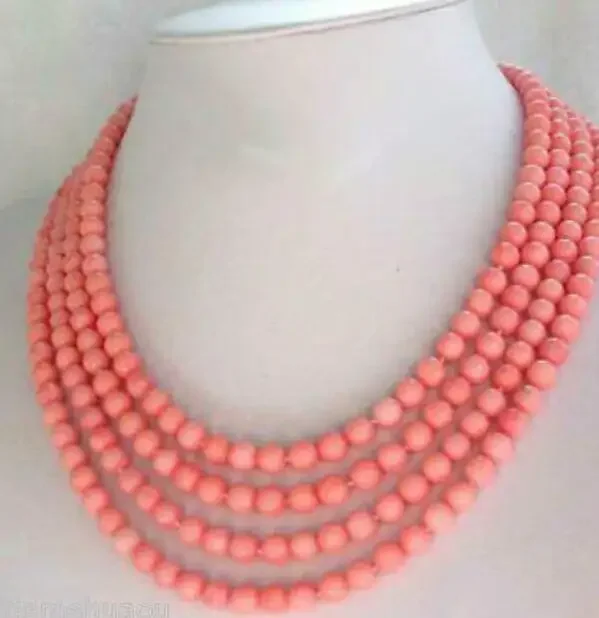 

Fashion jewelry 4 Strands 5mm Pink Coral Necklace