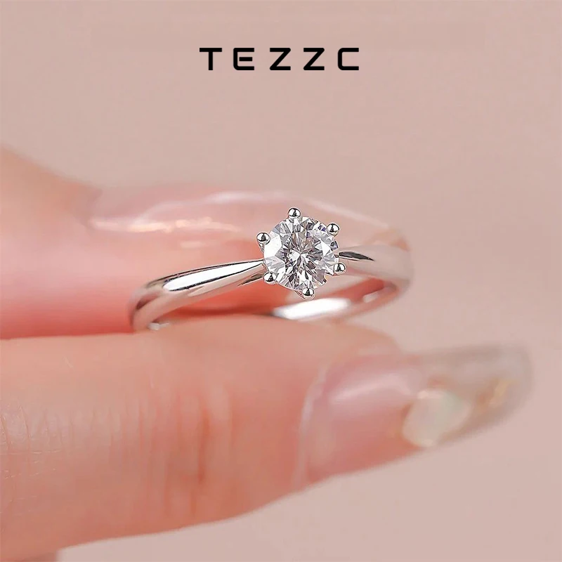 

Tezzc 0.5ct 5mm Moissanite Wedding Ring for Women 925 Sterling Silver with Gold Plated Brilliant Lab Diamond Engagement Rings