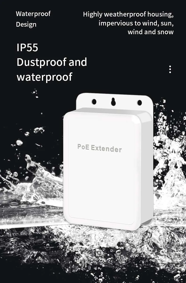 Hisource IP55 Waterproof 4 Port POE Repeater 100/1000Mbps 1 to 3 Network Switch PoE Extender for IPC/NVR