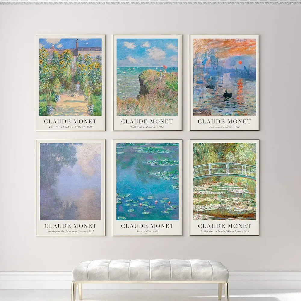Aquarell Seerose Sonnenaufgang Poster Monet Minimalistischer Wandkunstdruck Leinwand Malerei Poster für Wohnzimmer Moderne Heimdekoration